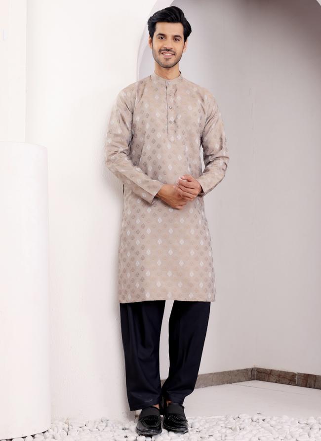 Viscose Light Brown Ceremonial Wear Weaving  Readymade Kurta